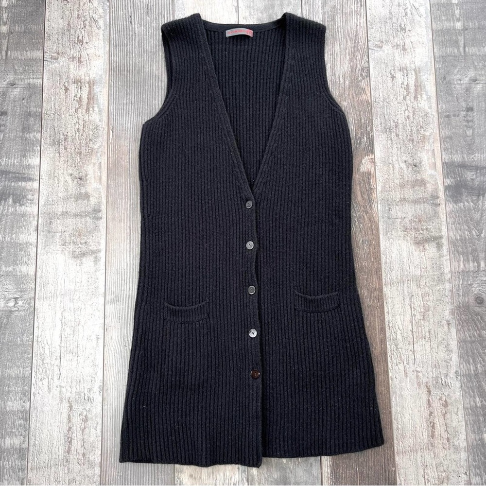 ALAN BILZERIAN Black Cashmere Sleeveless Cardigan Sweater L